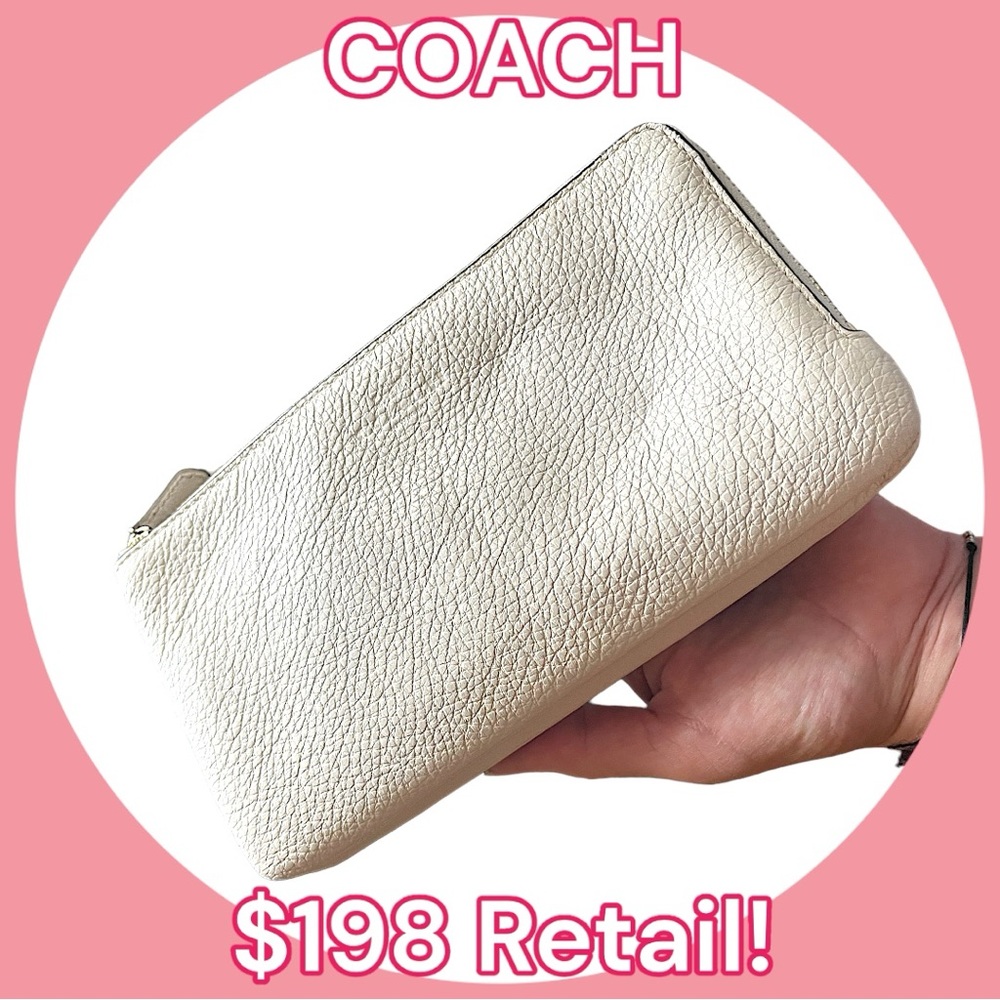 COACH Large double zip wristlet wallet.  Cream pebbled leather.  EUC